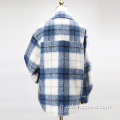 Collier de chemise en laine pour femmes manteau à carreaux